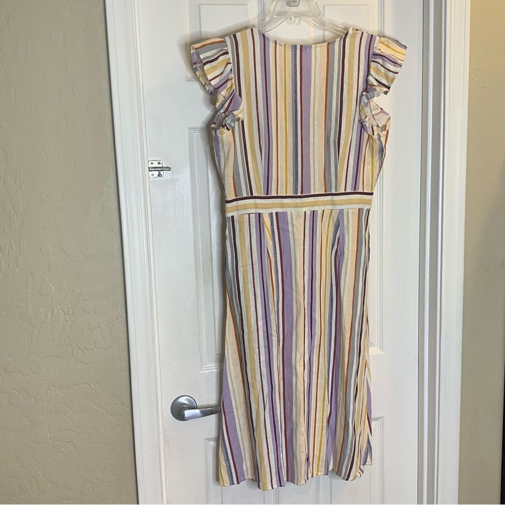 Evolutionary Linen Dress Striped Ruffle Size Large - Picture 4 of 10